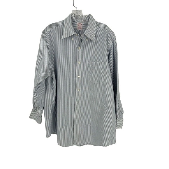 Brooks Brothers Madison 16 1/2 - 32 Blue Striped Cotton Button Up (Small Flaw) - Picture 1 of 16